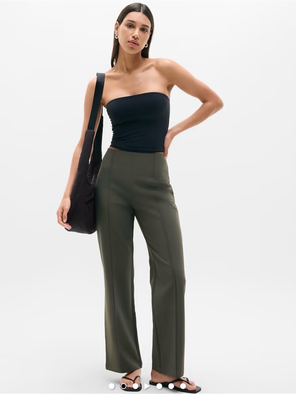 High-Rise Straight-Leg Pants in Olive